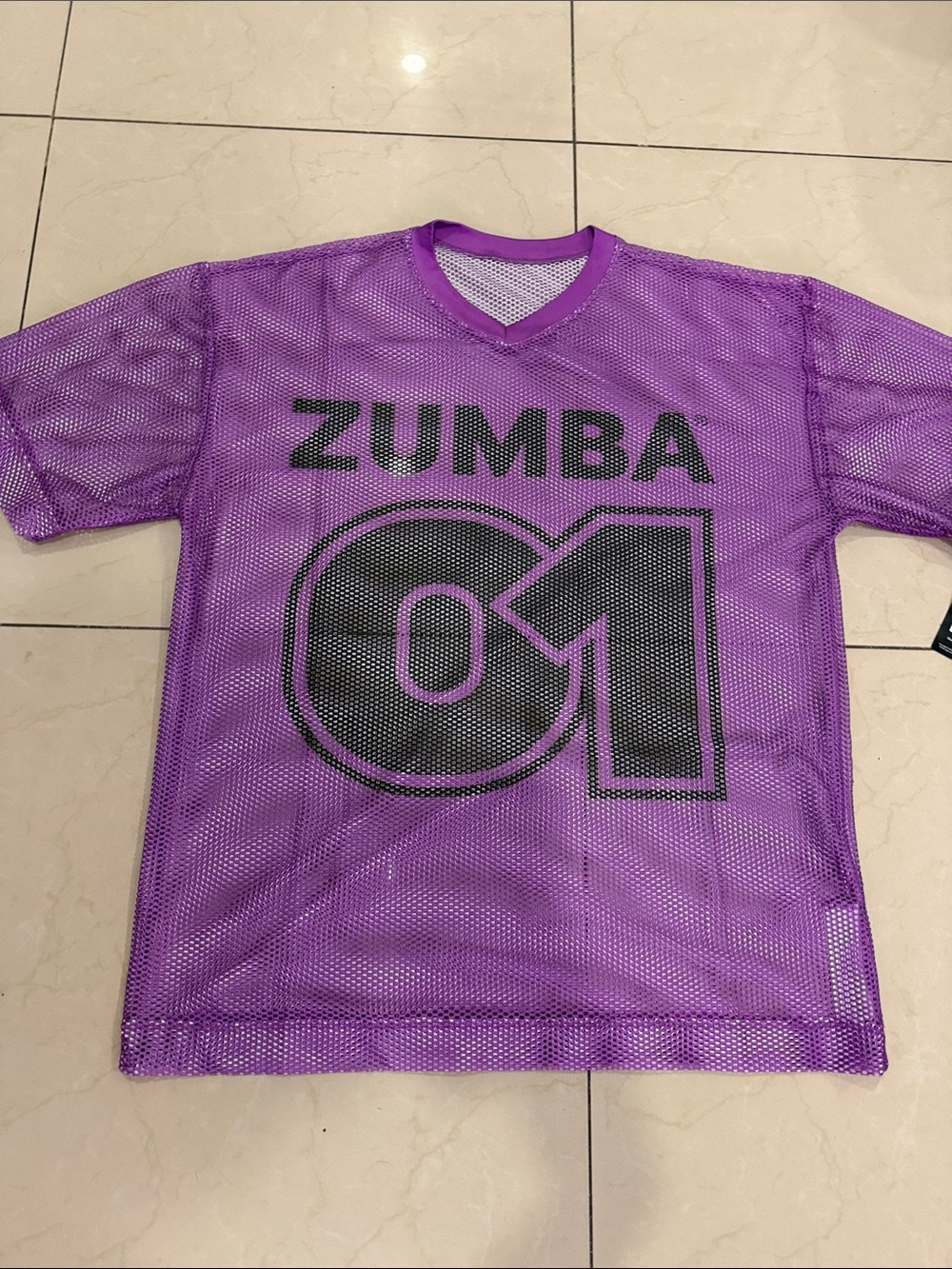 Zumba Ultrabright Oversized Mesh V-Neck Top - Purple Power SIZE SMALL